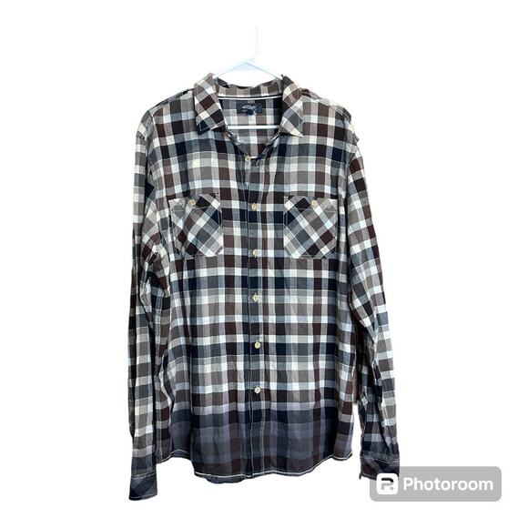 Silver Jeans Co Long Sleeve Button Down Shirt Size XL Plaid Brown‎ Black White - Picture 1 of 11